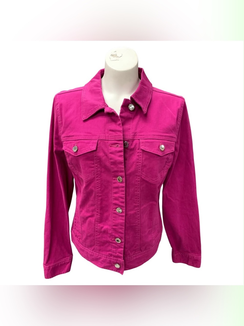 Jones New York Bright Pink Denim Jacket Size M